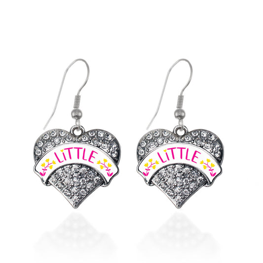 Silver Fuchsia and Yellow Little Pave Heart Charm Dangle Earrings