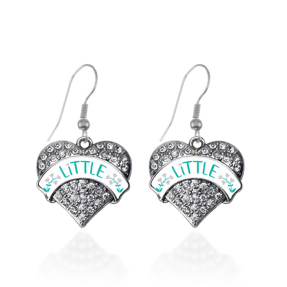 Silver Teal and Gray Little Pave Heart Charm Dangle Earrings