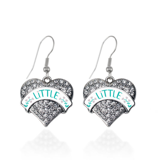 Silver Teal and Gray Little Pave Heart Charm Dangle Earrings