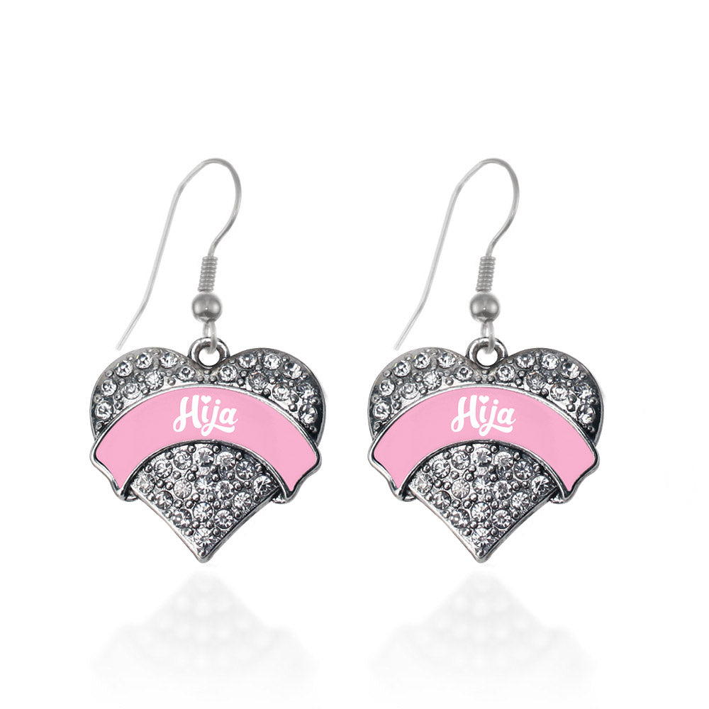 Silver Pink Hija Pave Heart Charm Dangle Earrings