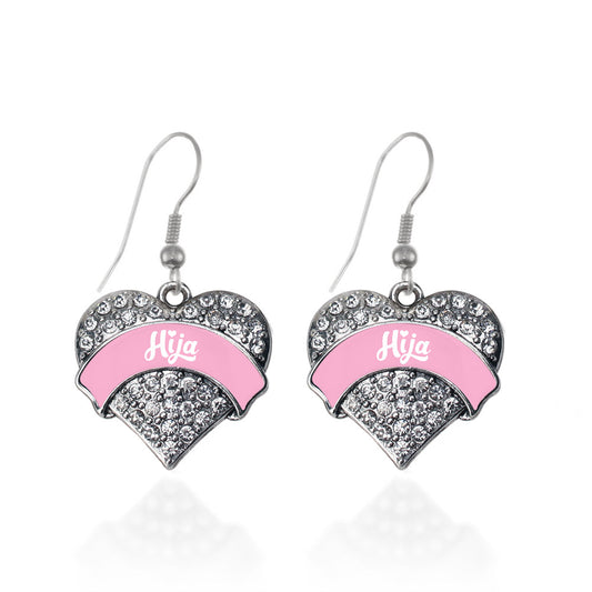 Silver Pink Hija Pave Heart Charm Dangle Earrings