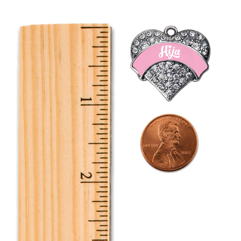 Silver Pink Hija Pave Heart Charm Dangle Earrings