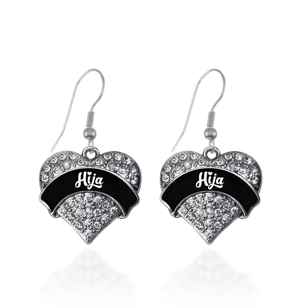 Silver Black and White Hija Pave Heart Charm Dangle Earrings