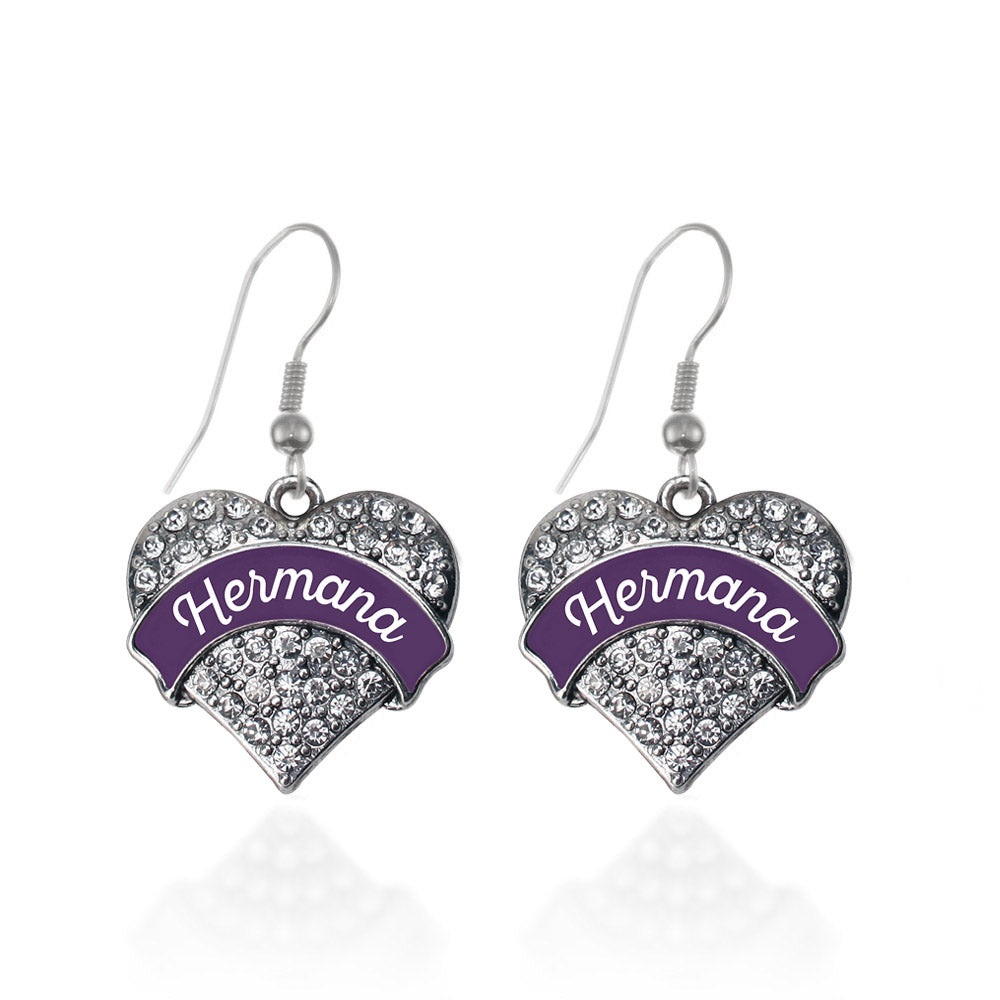 Silver Hermana - Plum Pave Heart Charm Dangle Earrings