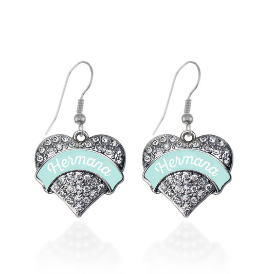 Silver Hermana - Mint Pave Heart Charm Dangle Earrings