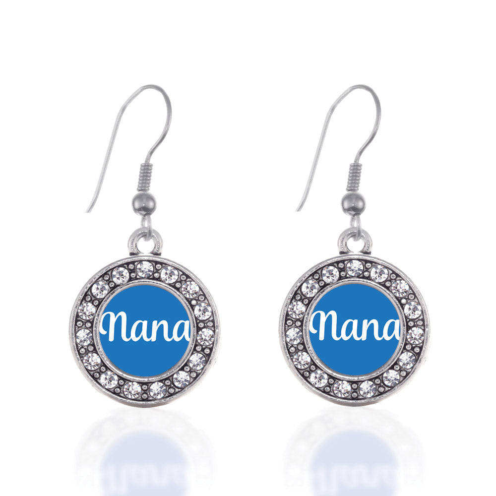 Silver Blue Nana Circle Charm Dangle Earrings