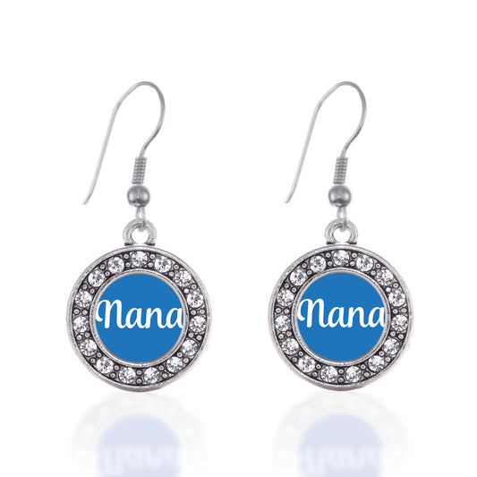 Silver Blue Nana Circle Charm Dangle Earrings