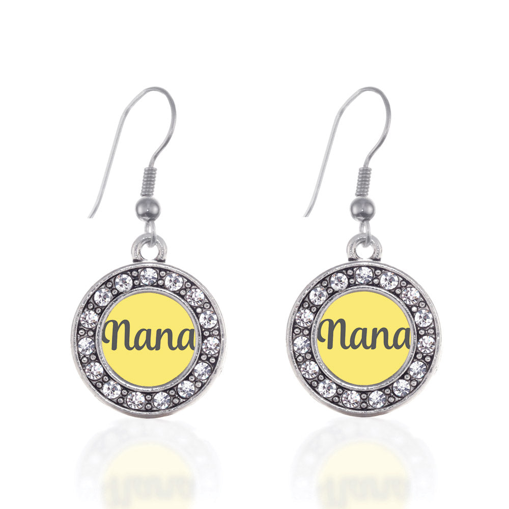Silver Yellow Nana Circle Charm Dangle Earrings