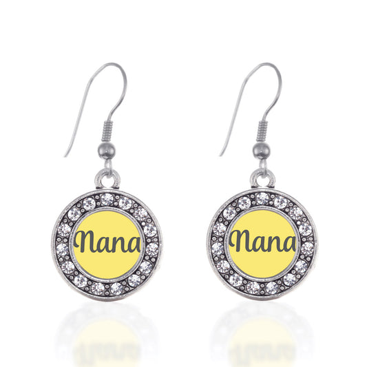 Silver Yellow Nana Circle Charm Dangle Earrings