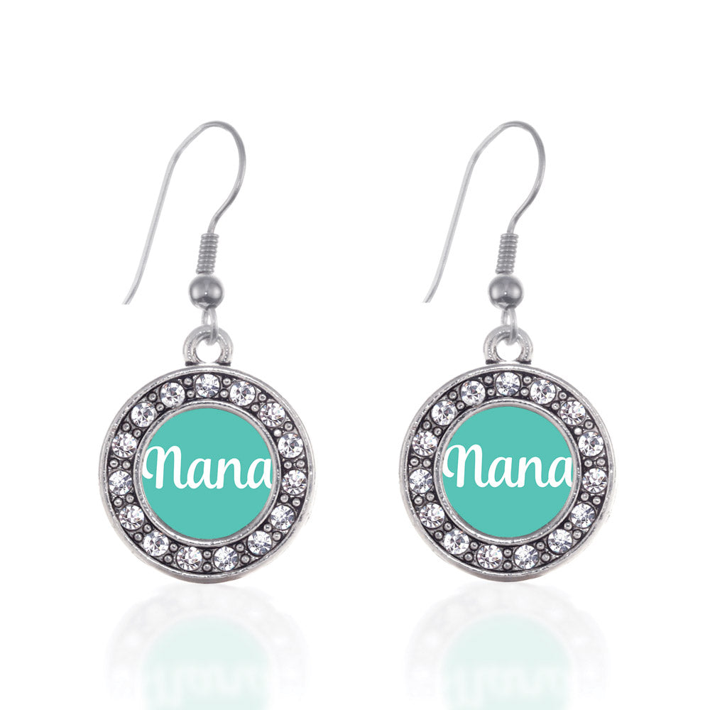 Silver Teal Nana Circle Charm Dangle Earrings