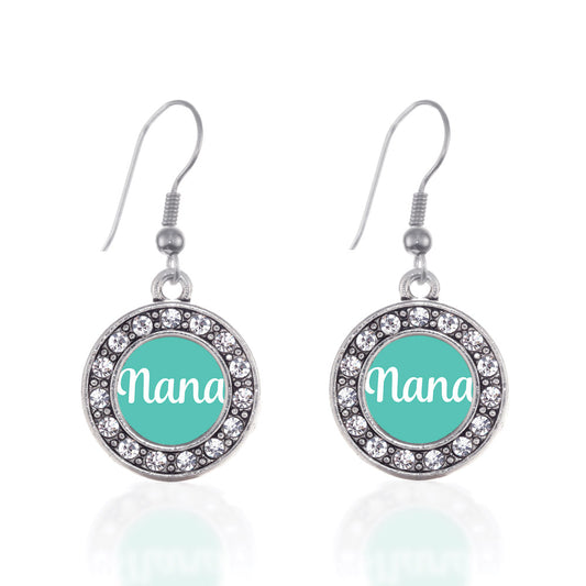 Silver Teal Nana Circle Charm Dangle Earrings