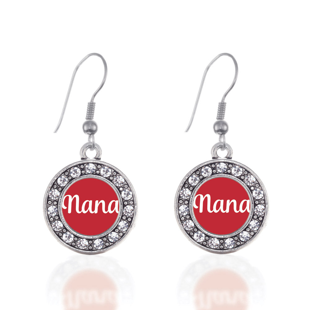 Silver Red Nana Circle Charm Dangle Earrings