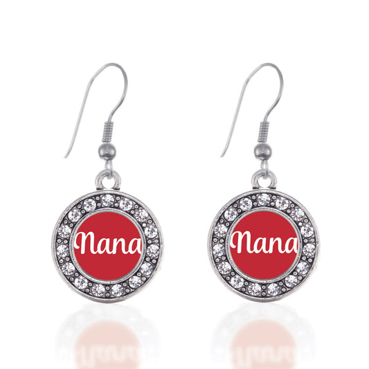 Silver Red Nana Circle Charm Dangle Earrings
