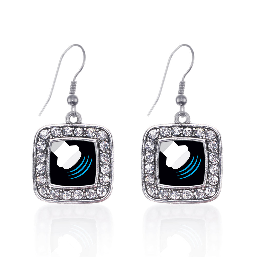 Silver Sonographer Square Charm Dangle Earrings