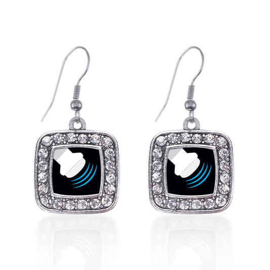 Silver Sonographer Square Charm Dangle Earrings