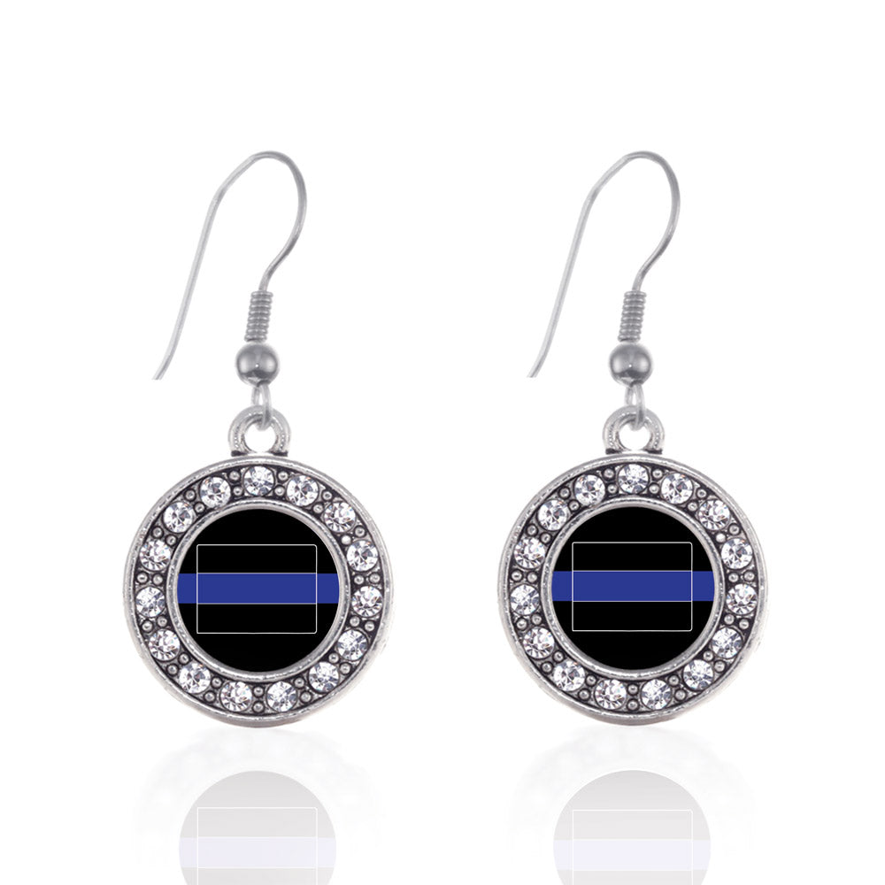Silver Colorado Thin Blue Line Circle Charm Dangle Earrings