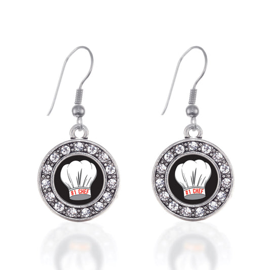 Silver #1 Chef Circle Charm Dangle Earrings