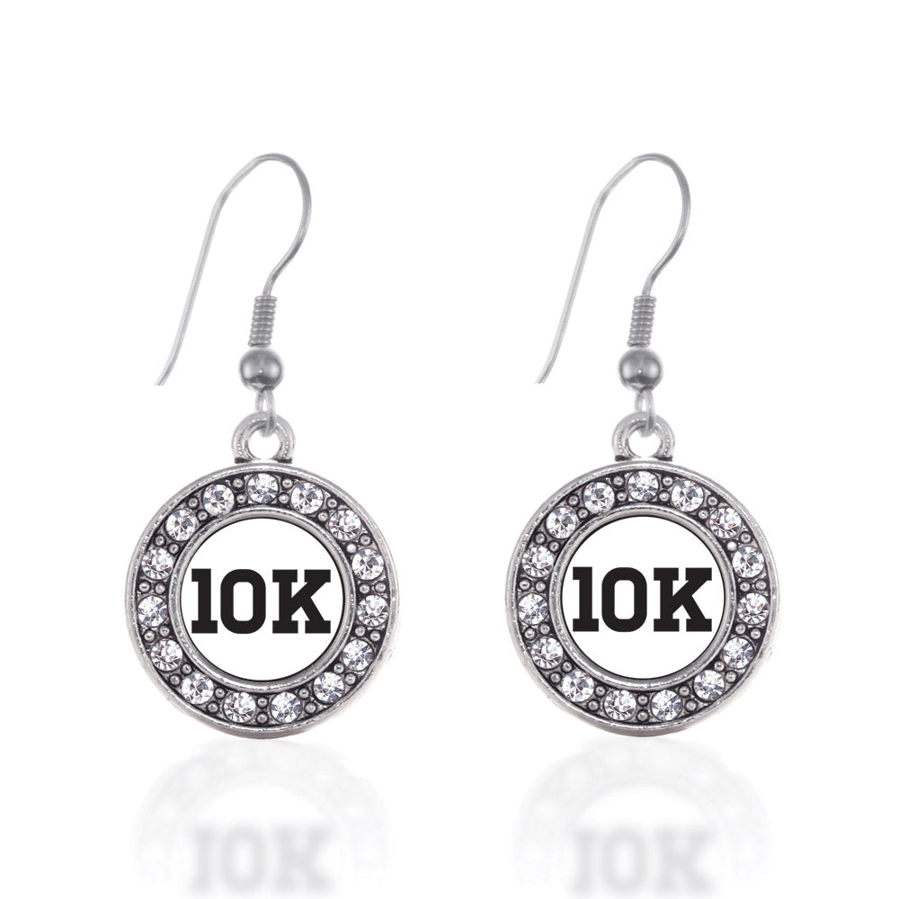 Silver 10k Runners Circle Charm Dangle Earrings