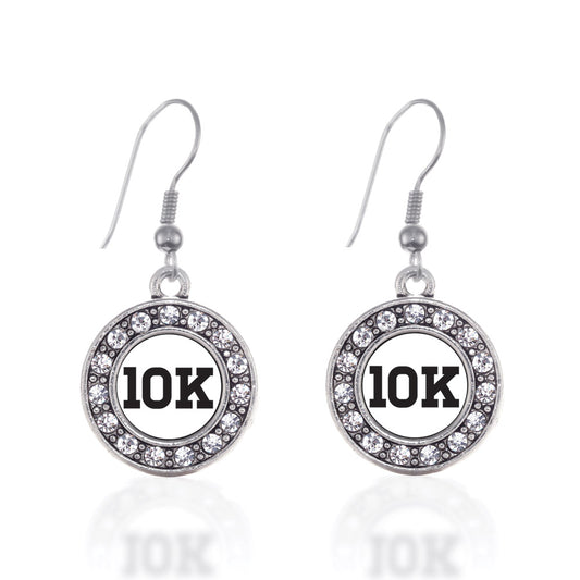 Silver 10k Runners Circle Charm Dangle Earrings
