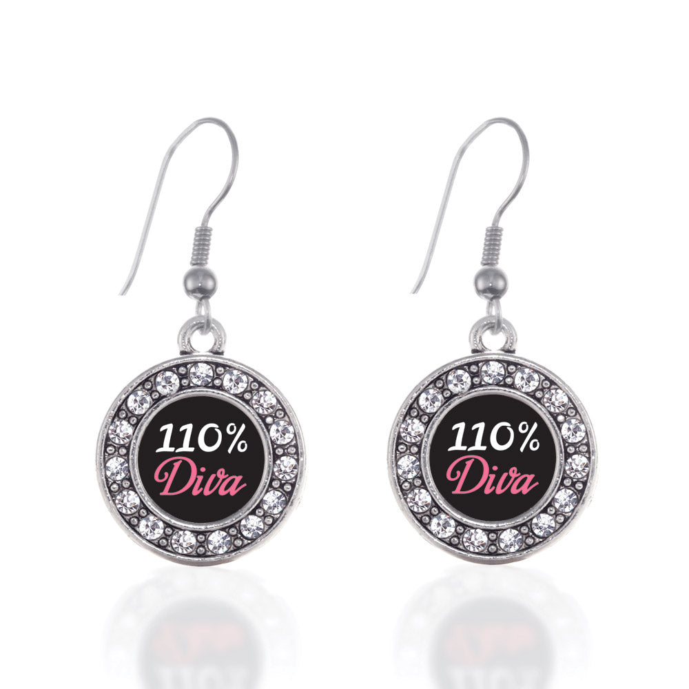 Silver 110% Diva Circle Charm Dangle Earrings
