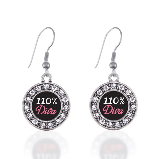 Silver 110% Diva Circle Charm Dangle Earrings