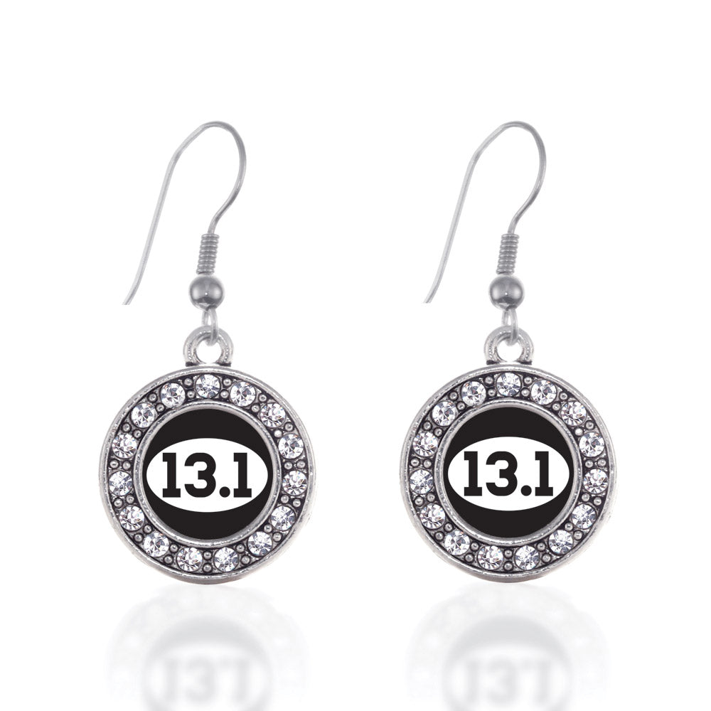 Silver 13.1 Runners Circle Charm Dangle Earrings
