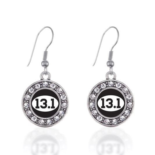 Silver 13.1 Runners Circle Charm Dangle Earrings