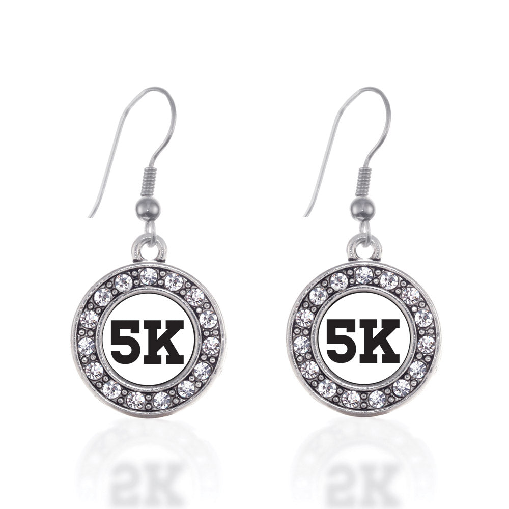 Silver 5K Runners Circle Charm Dangle Earrings