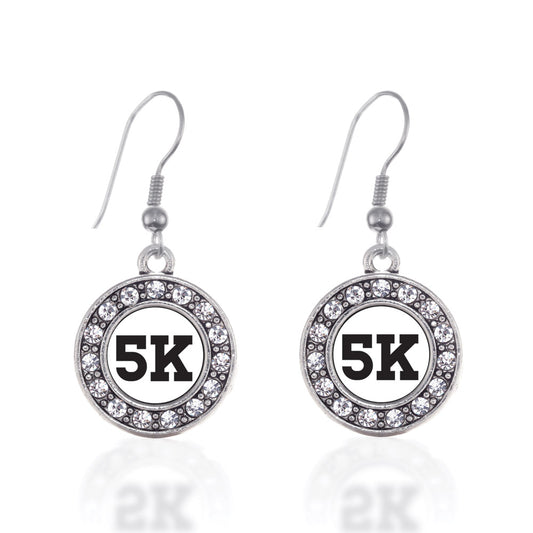 Silver 5K Runners Circle Charm Dangle Earrings