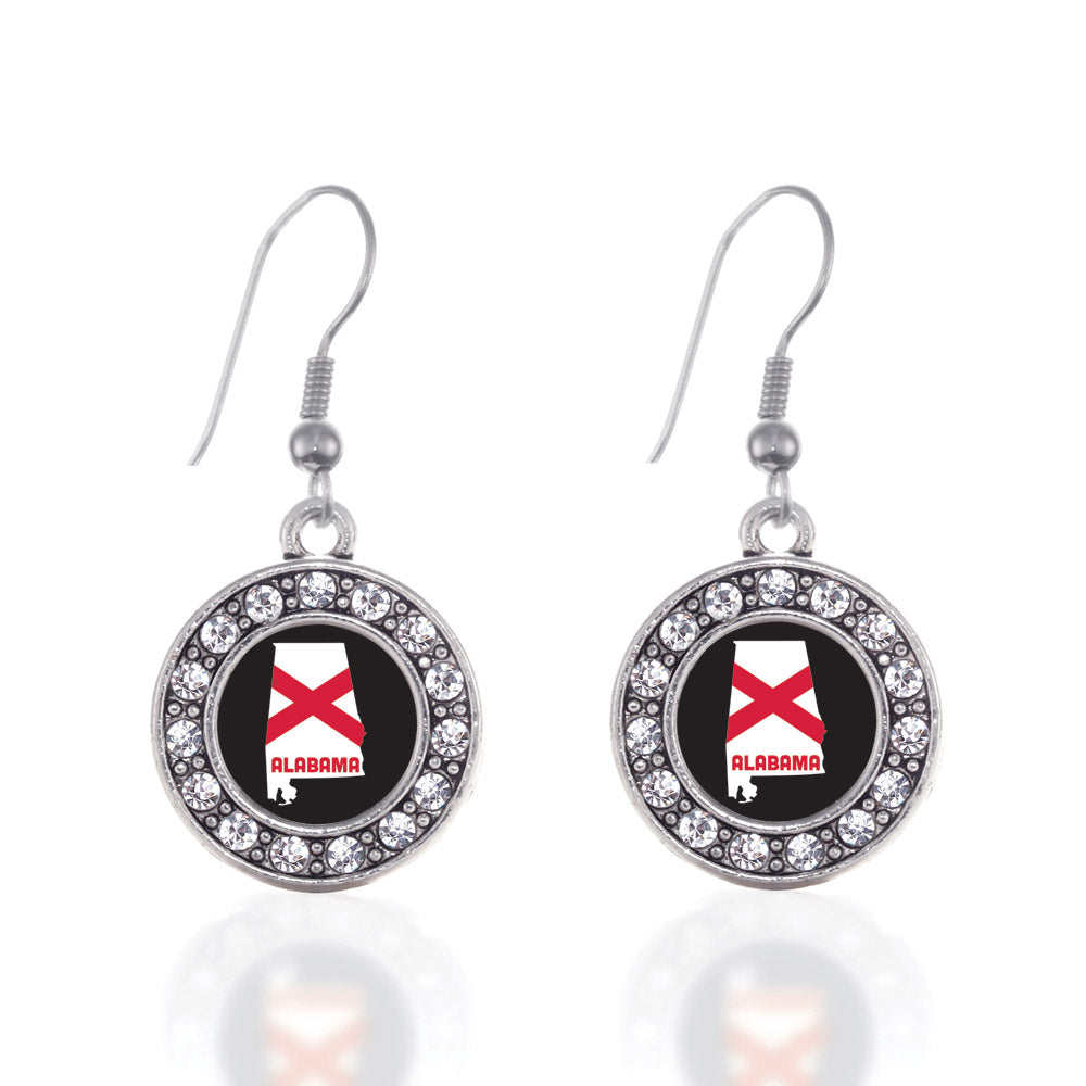 Silver Alabama State Flag Circle Charm Dangle Earrings