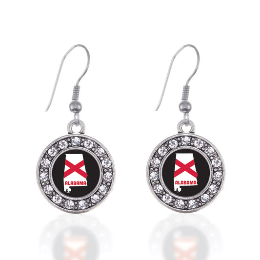 Silver Alabama State Flag Circle Charm Dangle Earrings