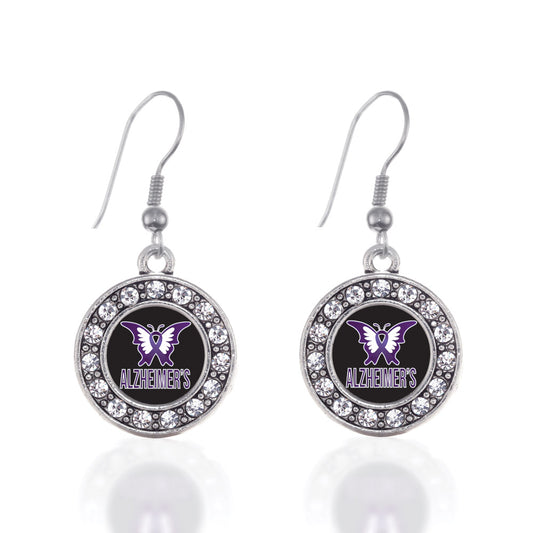 Silver Alzheimers Awareness Circle Charm Dangle Earrings