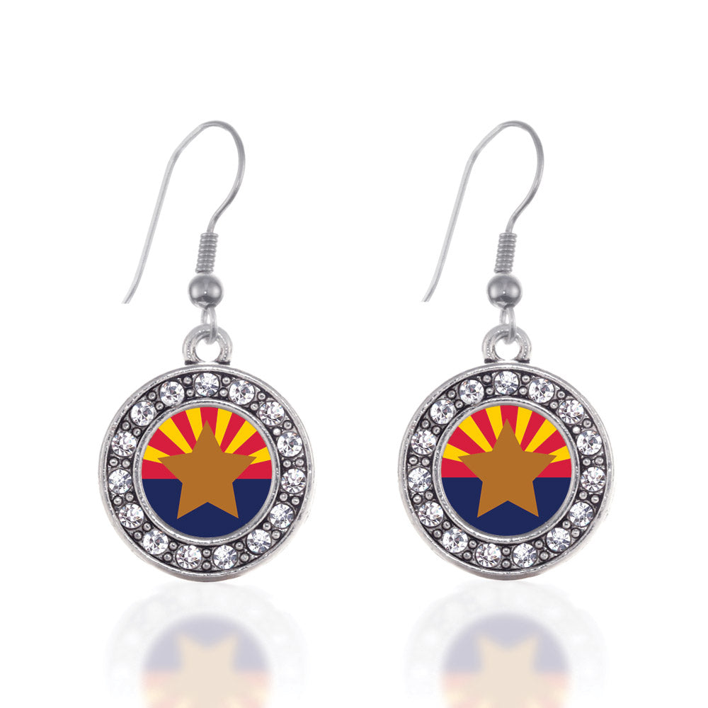 Silver Arizona Flag Circle Charm Dangle Earrings