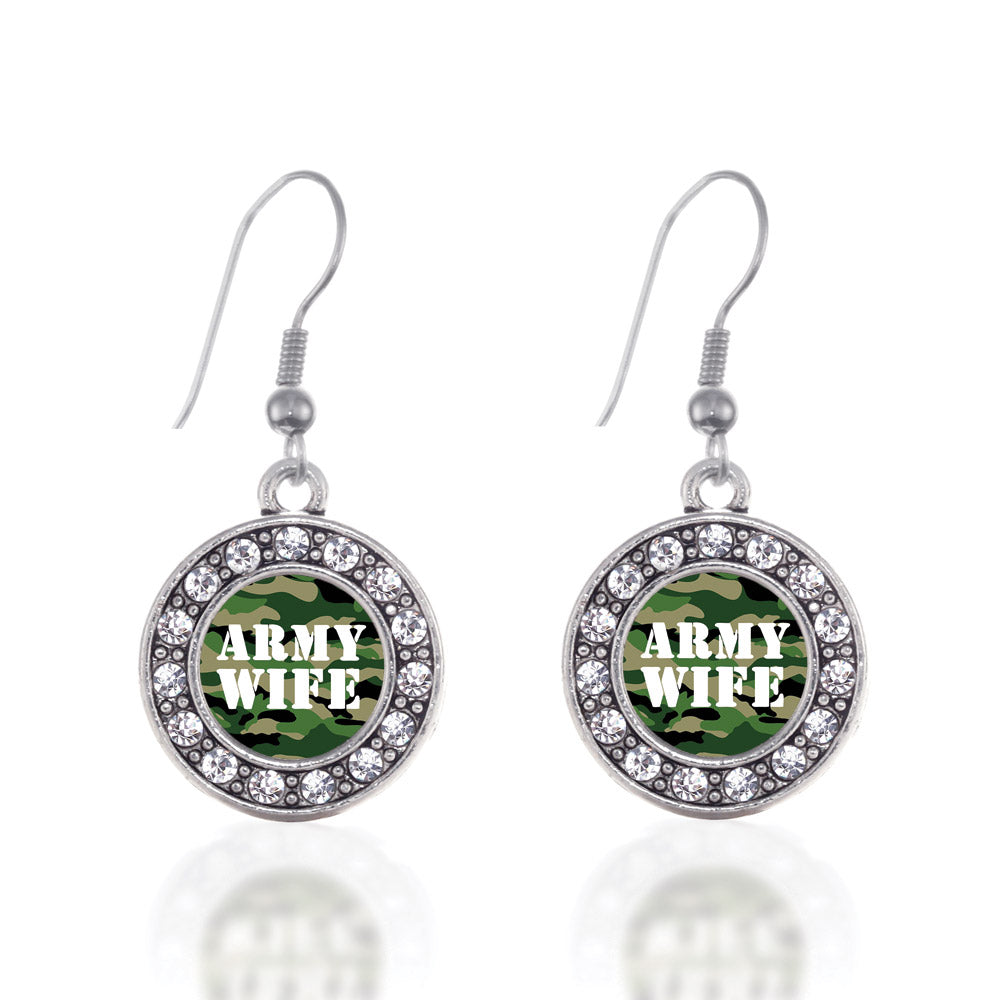 Silver Army Wife Circle Charm Dangle Earrings