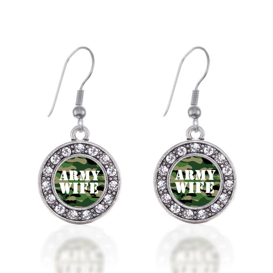 Silver Army Wife Circle Charm Dangle Earrings