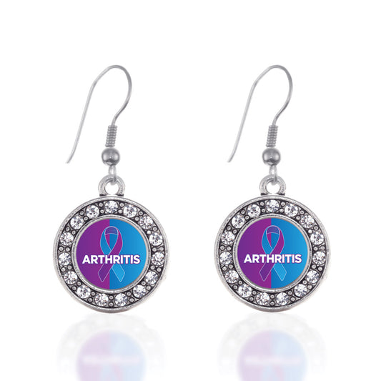 Silver Arthritis Circle Charm Dangle Earrings