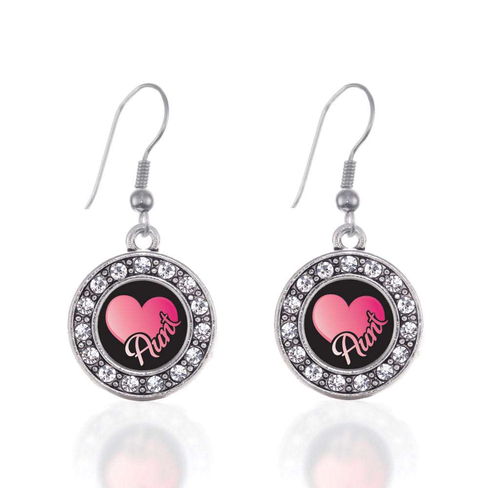 Silver Aunt Circle Charm Dangle Earrings