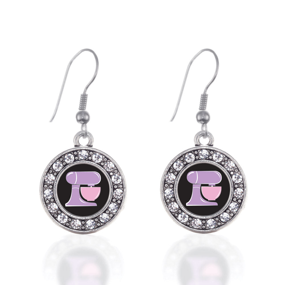 Silver Baking Mixer Circle Charm Dangle Earrings