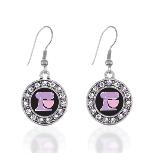 Silver Baking Mixer Circle Charm Dangle Earrings