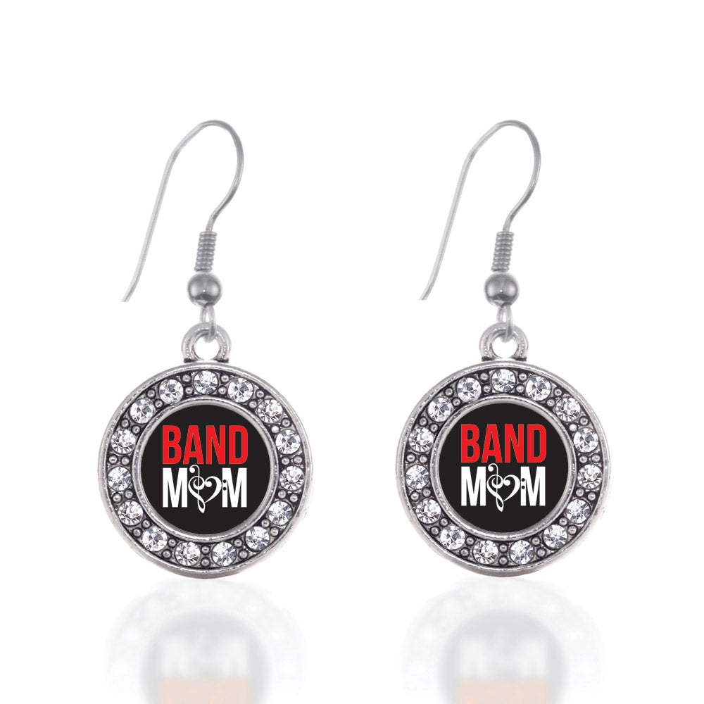 Silver Band Mom Circle Charm Dangle Earrings