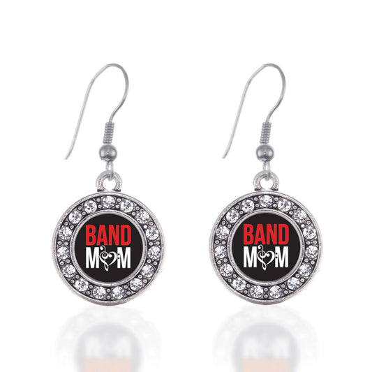 Silver Band Mom Circle Charm Dangle Earrings