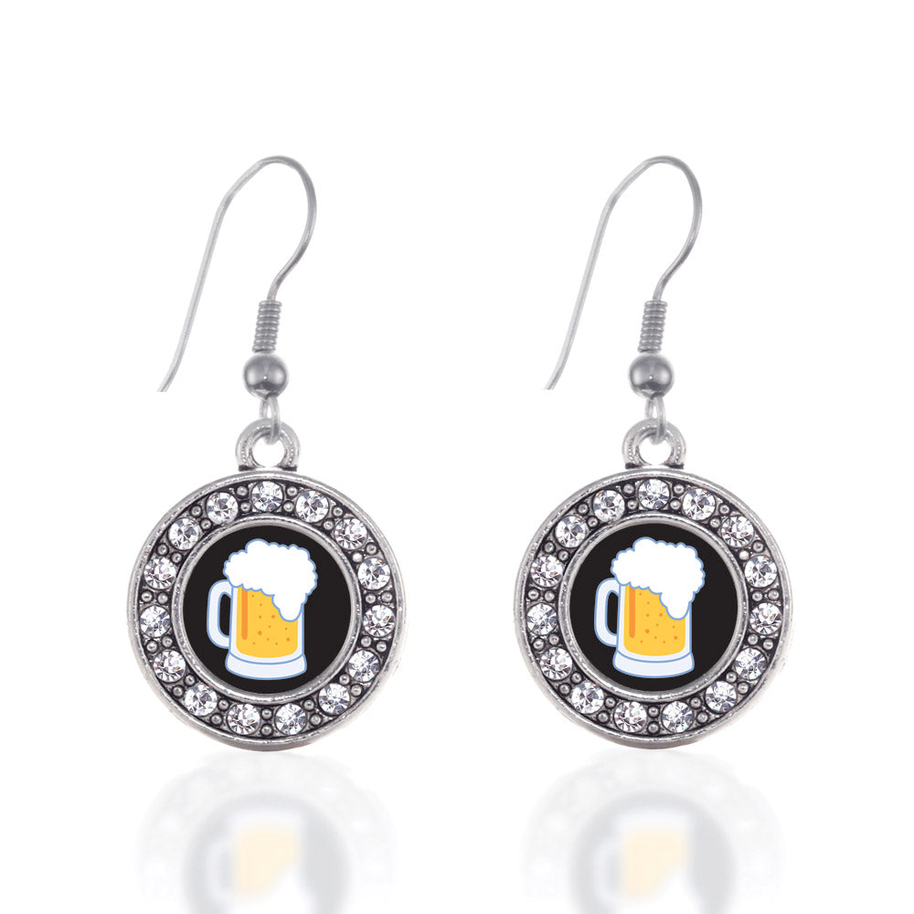 Silver Beer Lovers Circle Charm Dangle Earrings