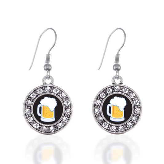 Silver Beer Lovers Circle Charm Dangle Earrings