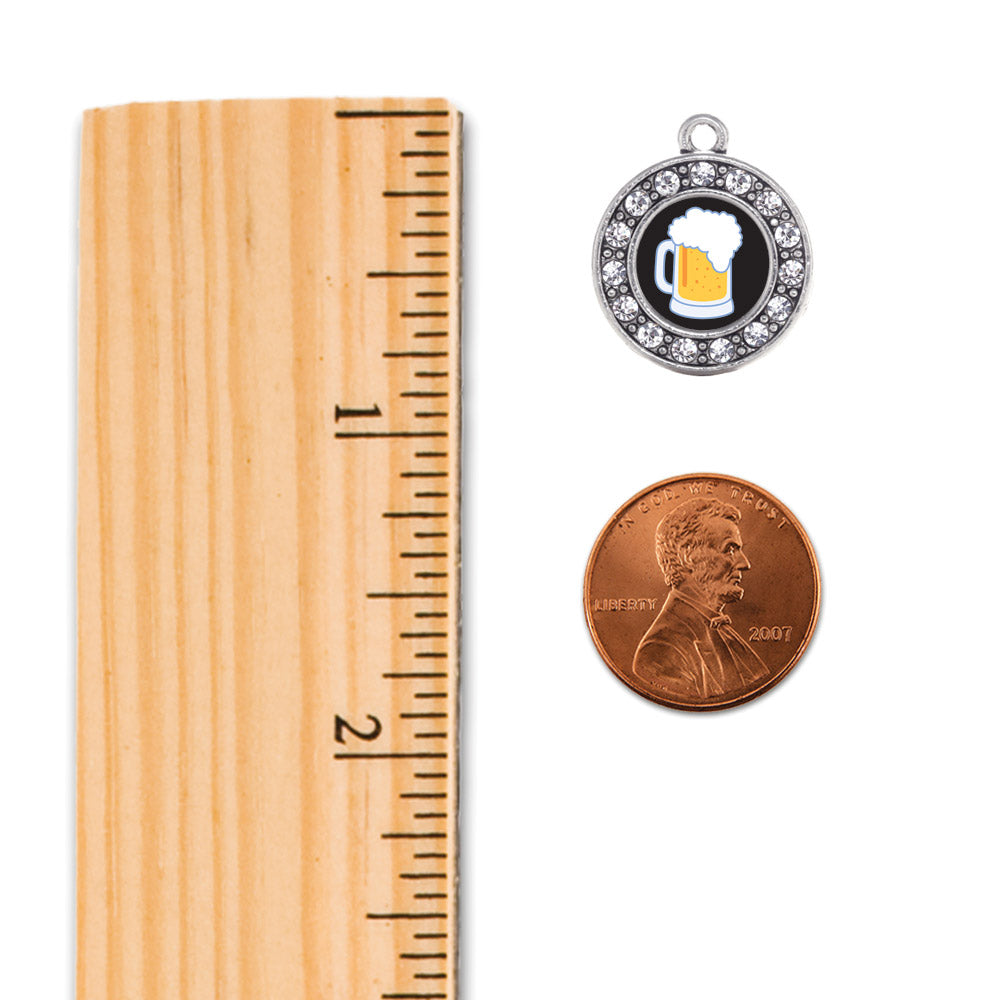 Silver Beer Lovers Circle Charm Dangle Earrings