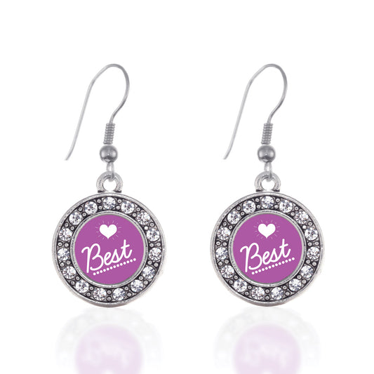 Silver Best Circle Charm Dangle Earrings