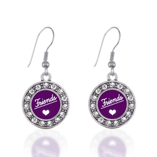 Silver Friends Circle Charm Dangle Earrings