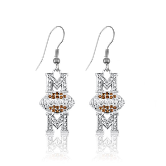 Silver Football Mom Charm Dangle Earrings