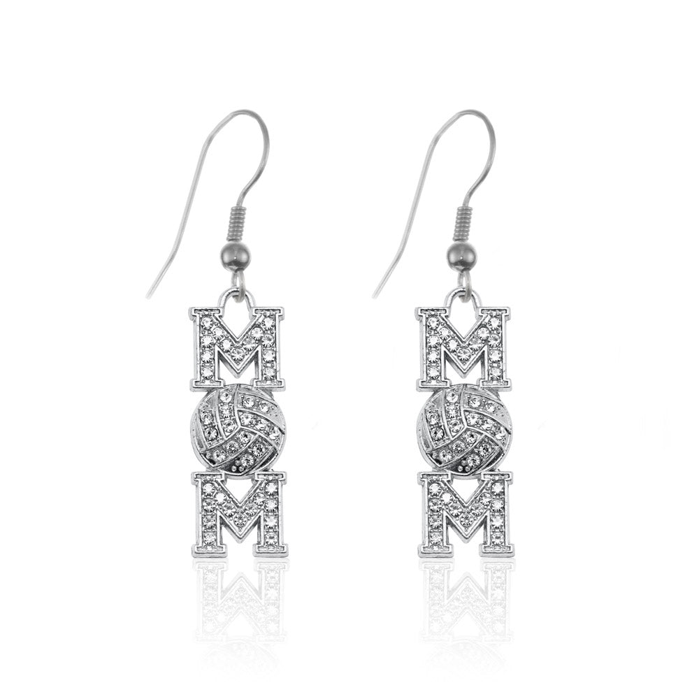 Silver Volleyball Mom Charm Dangle Earrings