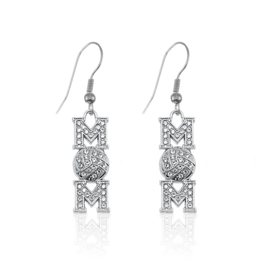 Silver Volleyball Mom Charm Dangle Earrings