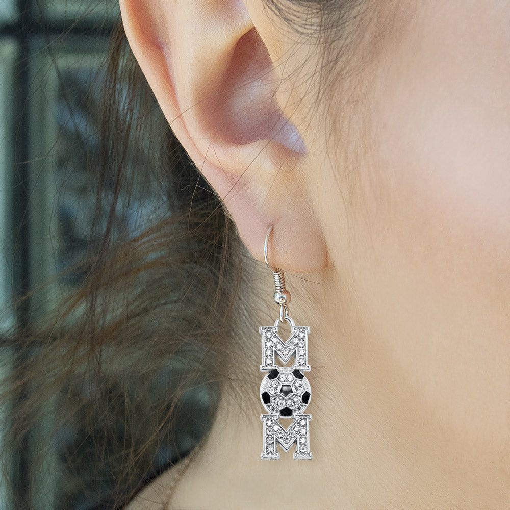 Silver Soccer Mom Charm Dangle Earrings